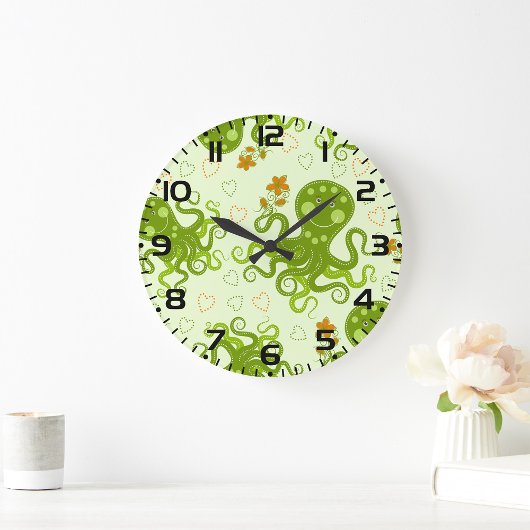 Groene octopussen met bloemen grote klok