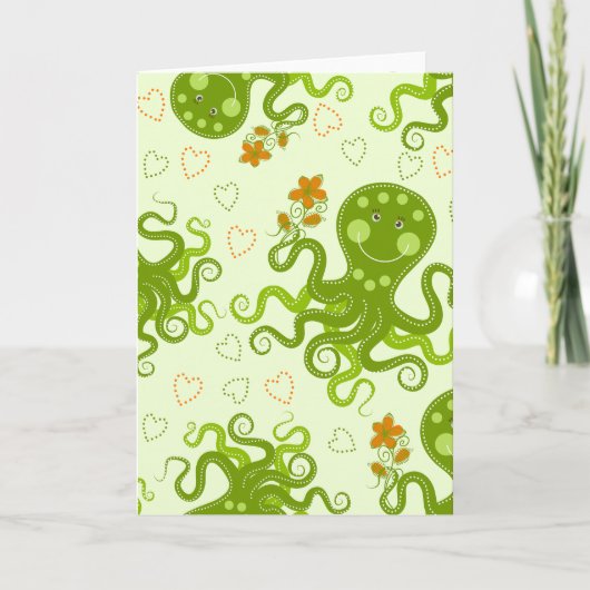 Groene octopussen met bloemen kaart (Voorkant)