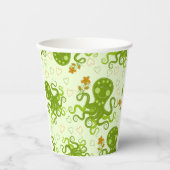 Groene octopussen met bloemen papieren bekers (Voorkant)
