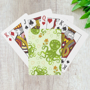 Groene octopussen met bloemen pokerkaarten