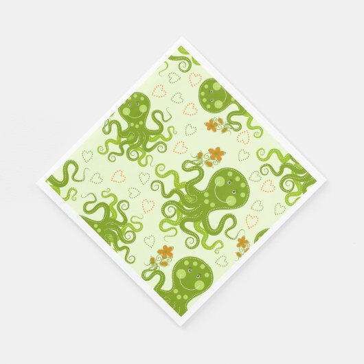 Groene octopussen met bloemen servet (Hoek)