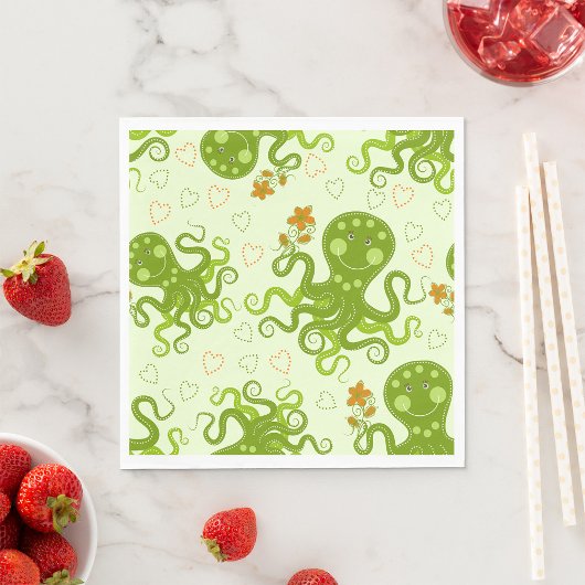 Groene octopussen met bloemen servet
