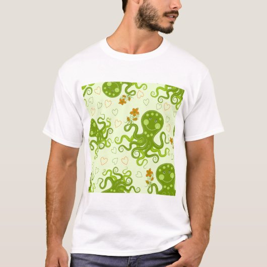 Groene octopussen met bloemen t-shirt (Voorkant)