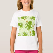 Groene octopussen met bloemen t-shirt (Voorkant)
