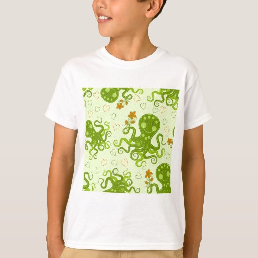 Groene octopussen met bloemen t-shirt (Voorkant)