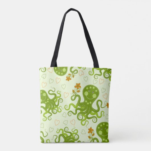 Groene octopussen met bloemen tote bag (Achterkant)
