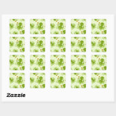Groene octopussen met bloemen vierkante sticker (Vel)