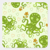 Groene octopussen met bloemen vierkante sticker (Voorkant)