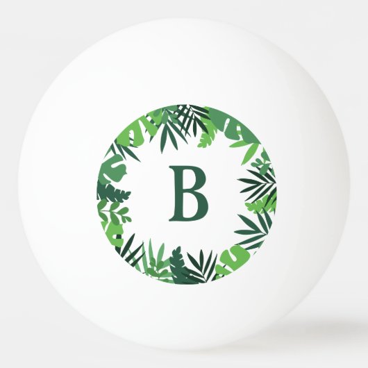 Groene oerwoud palmbladeren florale monogram lette pingpongbal (Achterkant)