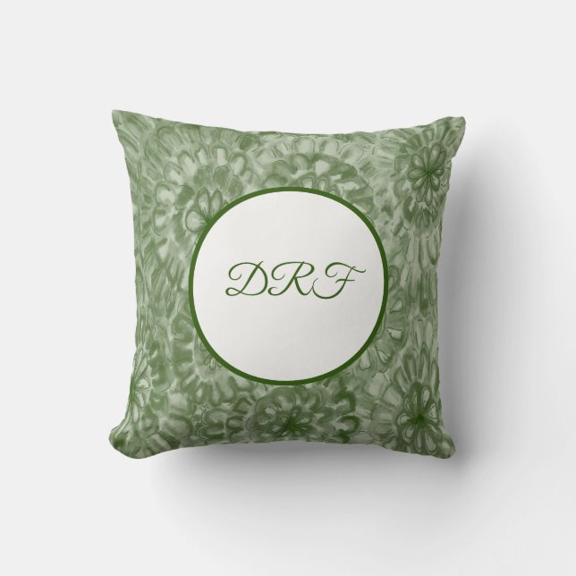 Groene of Aangepaste verf bloemen met monogram Kussen (Voorkant)