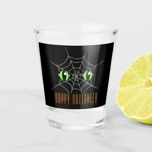 Groene ogen en grijs Spiderweb Shot Glass Shot Glas (Voorkant)