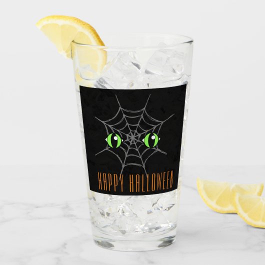 Groene Ogen en Grijze Spiderweb Glazen Tumbler (Voorkant ijs)