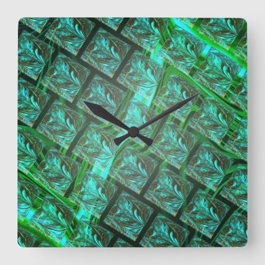 'Groene ogen in raster', bekrast en wazig Vierkante Klok (Voorkant)