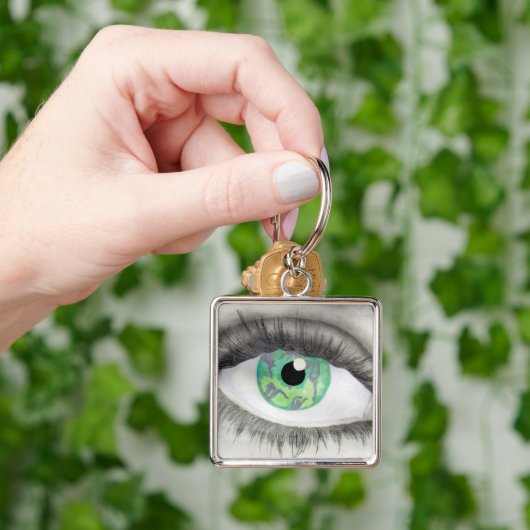 Groene ogen met danserijsilhouettes in Iris Sleutelhanger (Hand)