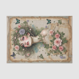 Groene ogen schoonheid met bloemen en vlinders tissuepapier