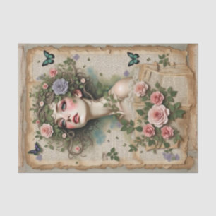 Groene ogen schoonheid met bloemen en vlinders tissuepapier