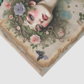 Groene ogen schoonheid met bloemen en vlinders tissuepapier (Detail)