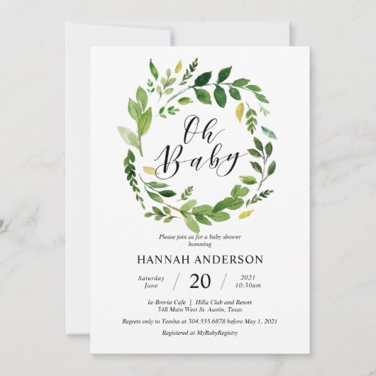 Groene Oh Baby Shower Moderne Script Kaart (Voorkant)