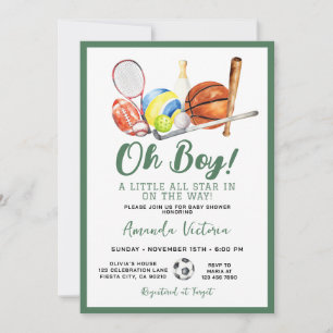 Groene Oh Boy Sportieve Baby Shower Uitnodiging