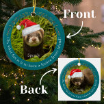 Groene Oh, wat een leuke fret huisdier Kerstmis Keramisch Ornament<br><div class="desc">Green Oh, wat een leuk fretten huisdier kerst keramisch Ornament. Vier het vakantieseizoen met uw schattige frettenvriend door een gekoesterde aandenken te creëren met ons Green Ceramic Ornament. Dit ornament heeft twee foto's, een op de voorkant en een op de achterkant, omgeven door een feestelijk groen lijst versierd met kerstgroen...</div>