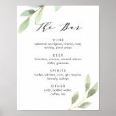Groene oliage Botanical Wedding Bar Menu Sign Poster (Voorkant)