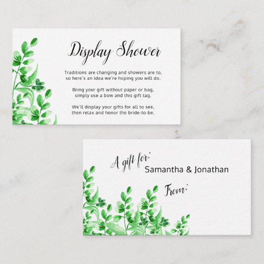 Groene olie | Calligrafie Bridal Display Shower Informatiekaartje (Voorkant / Achterkant)