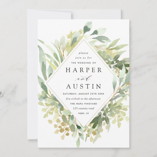 Groene olieramp Botanical Wedding Invitation Kaart (Voorkant)