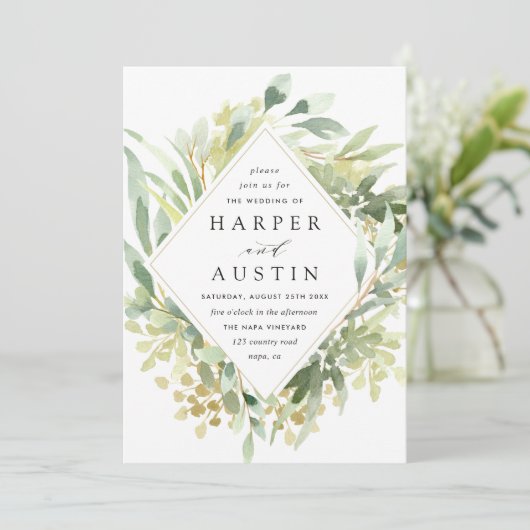 Groene olieramp Botanical Wedding Invitation Kaart (Staand voorkant)