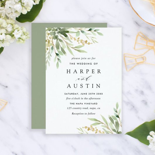 Groene olieramp Botanical Wedding Invitation Kaart