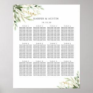 Groene olieramp Botanical Wedding Seating Chart Poster