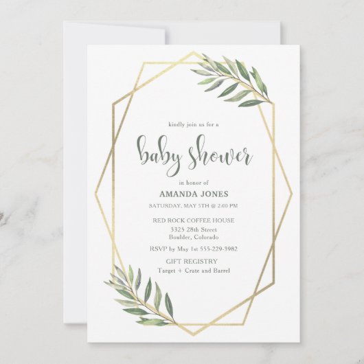 Groene olievlek en gouden Bohemen-Baby shower Kaart (Voorkant)