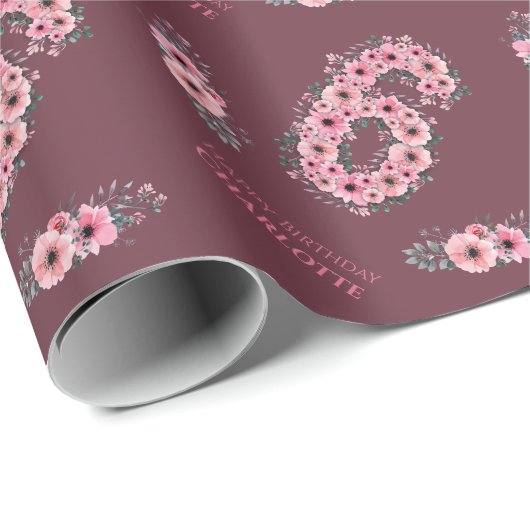 Groene olievlek Grote 6e verjaardag Girl Pink Flow Cadeaupapier (Rol Hoek)