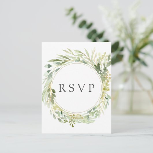 Groene olievlek met botanische bruiloft RSVP Uitnodiging Briefkaart (Staand voorkant)