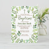 Groene olievlek Waterverf Baptisme Uitnodiging (Staand voorkant)