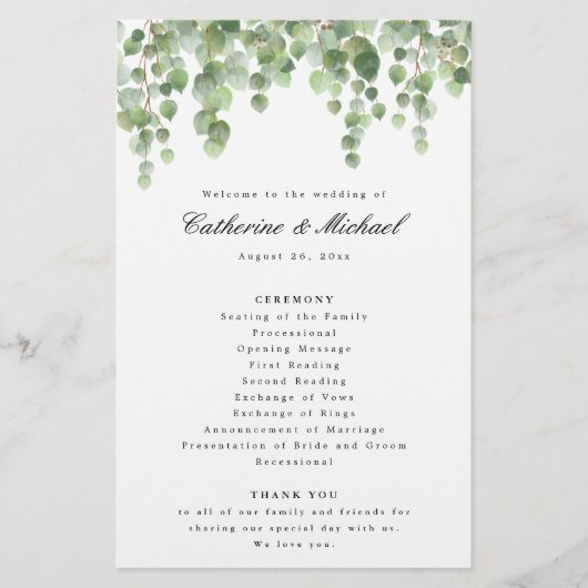 Groene olievloeistof met eucalyptus, papierprogram flyer (Voorkant)