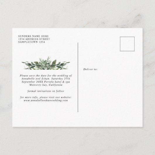 Groene olievloeistof Sparen de datumBriefkaart van Briefkaart (Achterkant)