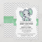 Groene Olifant Chevron Glitter Baby Shower Kaart (Voorkant / Achterkant)