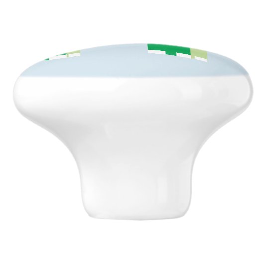 Groene olifant op lichtblauwe steun keramische knop (Zijkant)