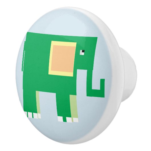 Groene olifant op lichtblauwe steun keramische knop (Rechts)