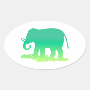 Groene Olifant Ovale Sticker