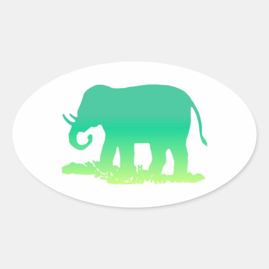 Groene Olifant Ovale Sticker (Voorkant)