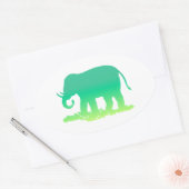 Groene Olifant Ovale Sticker (Envelop)