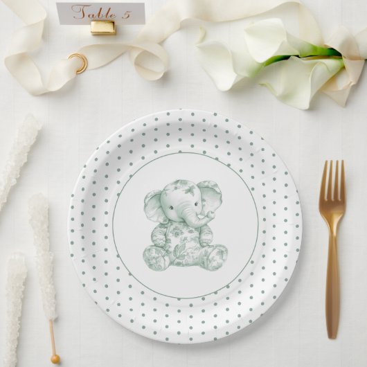 groene olifant polkadot Baby shower Papieren Bordje (Huwelijk)