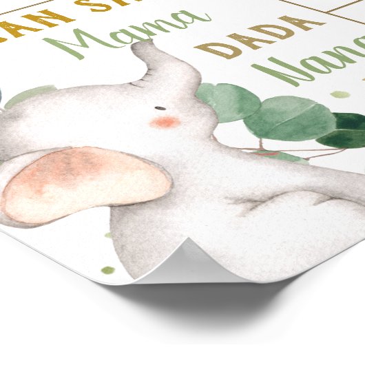 Groene Olifant Verjaardag Mijlpaal Geboorte Stats Poster (Hoek)