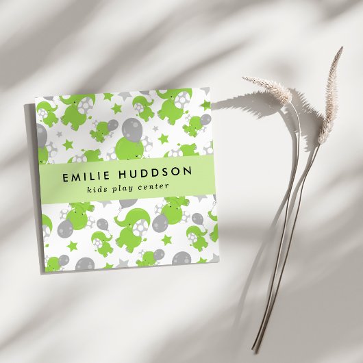 Groene olifanten, Kinder speelcentrum, activiteite Vierkante Visitekaartje