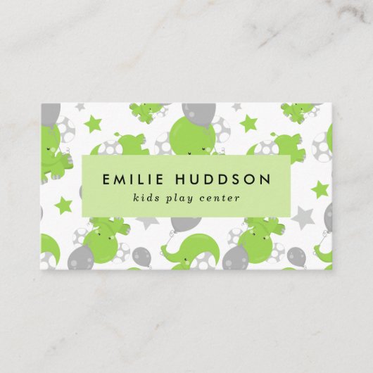Groene olifanten, Kinder speelcentrum, activiteite Visitekaartje (Voorkant)