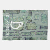 Groene olijf blauwgroen grijs monogram abstract ge theedoek (Horizontaal)
