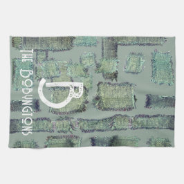 Groene olijf blauwgroen grijs monogram abstract ge theedoek