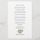 Groene Olijf. Eenvoudig fancy modern trouwmenu (Voorkant)