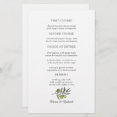 Groene Olijf. Eenvoudig fancy modern trouwmenu (Voorkant / Achterkant)